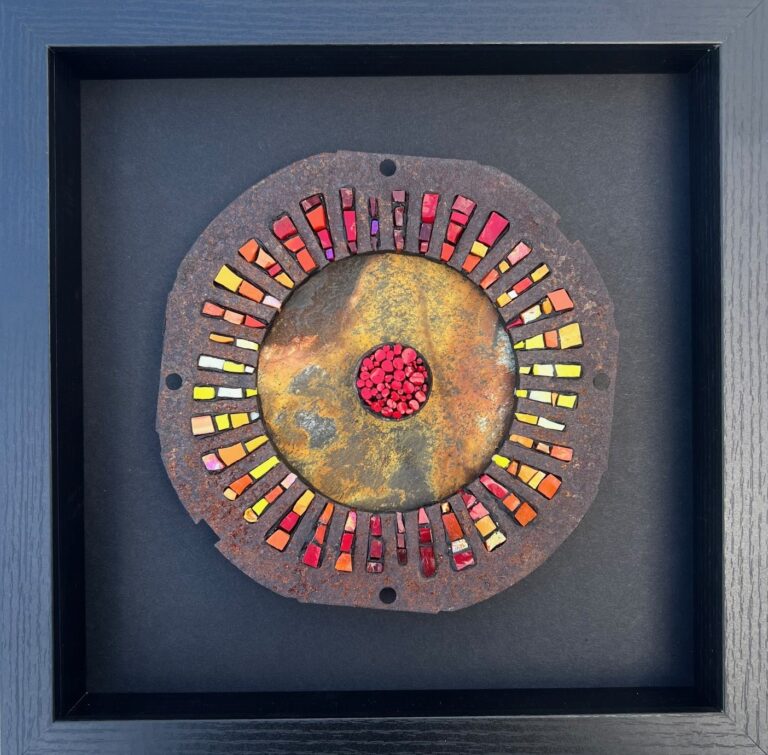 textured abstract sun mosaic artwork